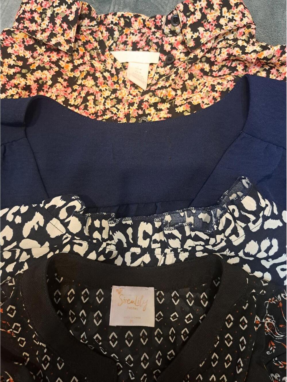 4 Lots Of Loft, H&M, Sirenlily Blouse Womens L Stretch 3/4 & Ruffle Sleeve